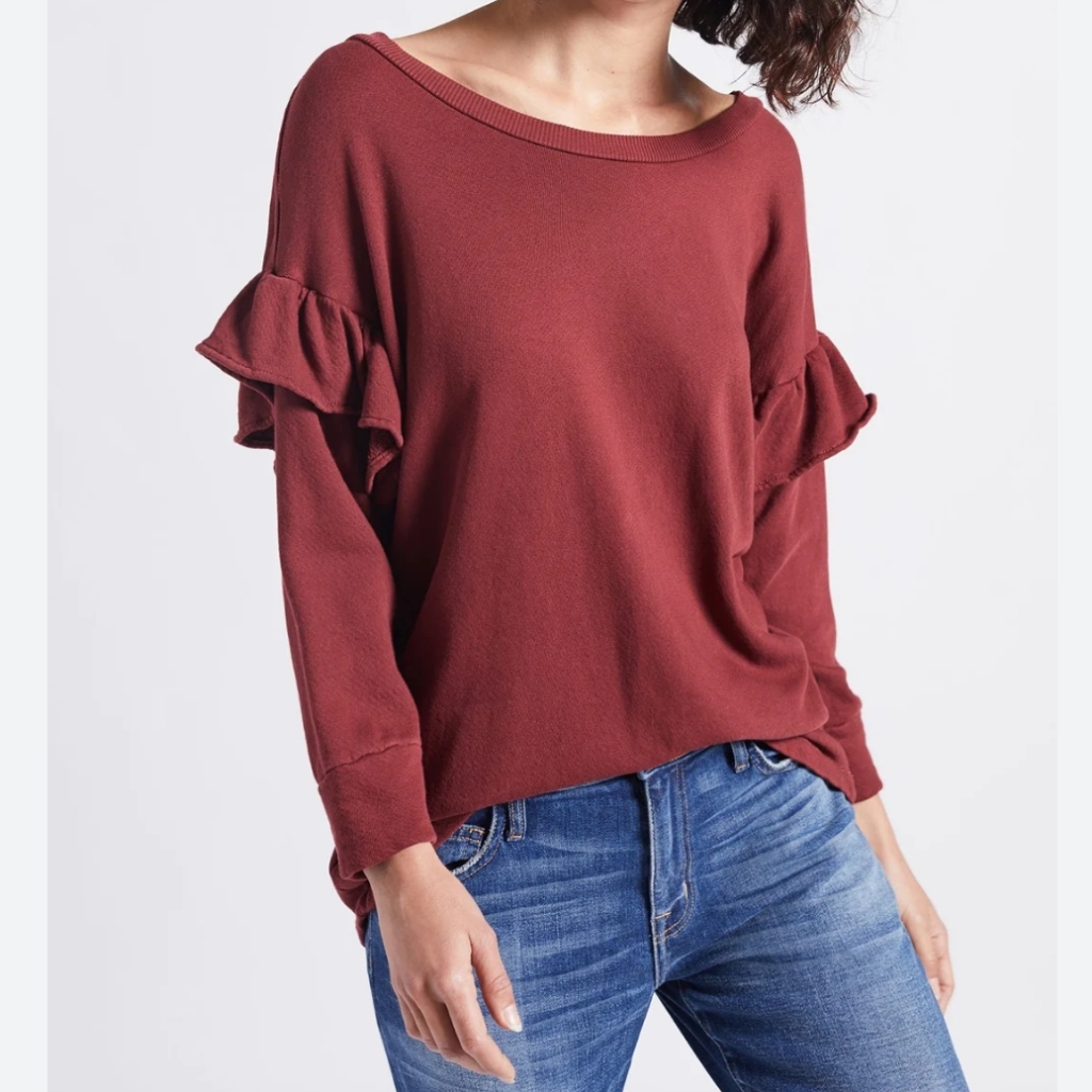 Current/Elliott The Ruffle Sweatshirt Revolve Cropped Cotton Transitional L/3